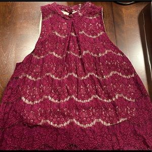 Lace halter top, maroon in color